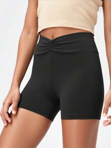 Tween Girls Casual V-Waist Ruched Fitted Shorts - Black - View 1
