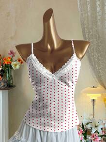 CovetEZ Camisola floral encaje de flores en miniatura con escote en V profundo para mujer, atuendo de primavera/verano