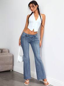 SHEIN EZwear Pantalones largos de mezclilla de unicolor, de moda para el verano