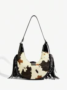 SHEIN ICON 女士单肩包、流浪包、时尚、个性、简约、百搭、街头、甜美酷炫女孩、辣妹、Y2K、复古、铆钉、复古、流苏、牛皮印花、西式、波西米亚风、音乐节、青少年 - 彩色 - 查看 4