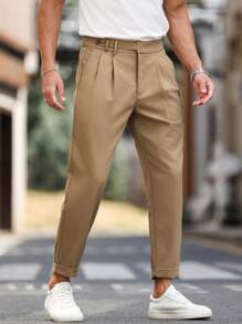 Manfinity Bizformal Men's Casual Slim Tapered Solid Color Suit Pants - Camel - View 4