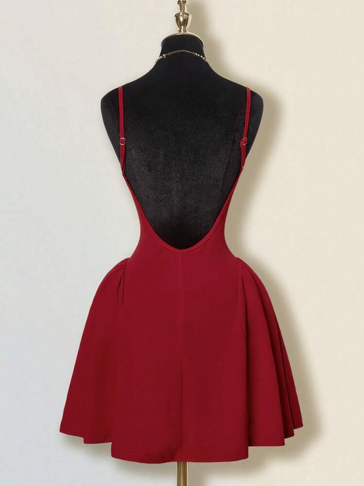 SHEIN ICON Solid Red Mini A-Line Flare Dress With Deep V-Neck, Backless And  Cinched Waist, Sexy Elegant For Party And Date,Party Dresses For Women,Club  Outfits Women Sexy | SHEIN USA