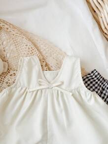 SHEIN Babygirl Summer Cute & Elegant Versatile Beige Sleeveless Loose Top & Plaid Wide-Leg Pants Set - Apricot - View 5