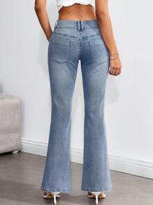 SHEIN EZwear Pantalones largos de mezclilla de unicolor, de moda para el verano