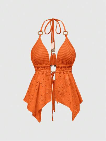 Hippie Top de tirantes finos con espalda descubierta y cuentas en estilo occidental Y2K para mujeres