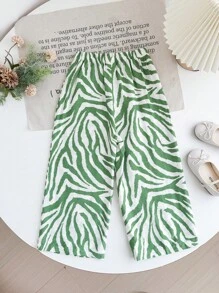 SHEIN Young Girl Woven Mommy And Me Matching Loose Geometric Pattern Casual Pants (2 Sets Sold Separately), Suitable For Outings And Other Occasions - Green - View 3