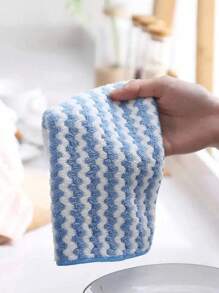 SHEIN 5 件/10 件装加厚波浪离子厨房洗碗布，条纹珊瑚绒清洁除油不粘清洁布，厨房，浴室，家居，家居用品供应商 - 彩色 - 查看 9