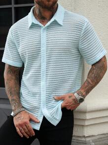 Manfinity Homme Men's Solid Short Sleeve Single Breasted Casual Shirt, Summer - Green - View 6