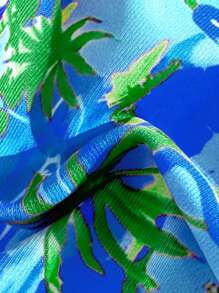 Swim Mod 2件套夏季度假花卉印花金色点缀露背上衣和高腰波西米亚比基尼套装 - 彩色 - 查看 4