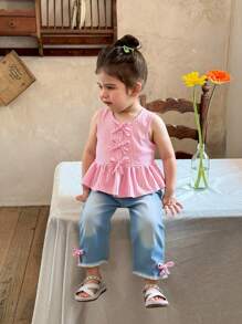 Baby Girls' Woven Striped Sleeveless Top And Fashion Pants Set, Summer