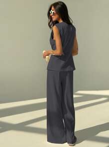 Aloruh Conjunto de 2 peças de colete e calça casual feminino para o verão