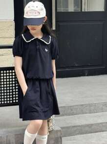 Dazy Kids Tween Girls Polo T-Shirt & Lace Trim Skirt 2PC Sets