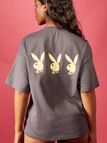 Missguided x Playboy Tee-shirt de base collection athléique et décontractée, coupe loose, en mélange de coton. Design logo pour le streetwear et la détente du week-end