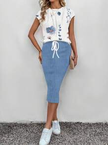 SHEIN LUNE 2 piezas Conjuntos de faldas con textura de verano para mujer