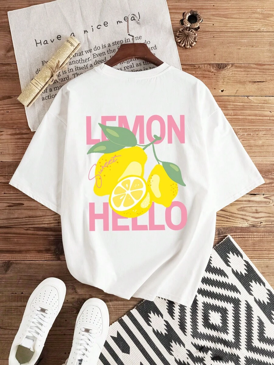 Manfinity Joysei Standard Fit Men's Summer Lemon Print White Crew Neck T-Shirt ( Fabric) - White - View 1