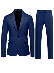 Manfinity Mode Men's Casual/Office Wear Solid Color Jacket And Pants Suit