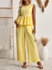Women Two Pieces Outfits For Daily Wear - Yellow - View 3