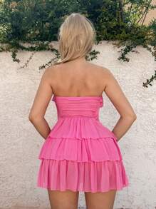 EgrlEra Damen elegantes einfarbiges Kleid mit geflügeltem Saum und trägerlosen Ausschnitt, Sommer