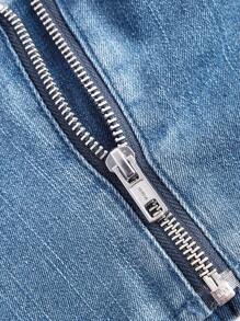 SHEIN MOD 拉链后背牛仔布夏季紧身胸衣上衣 - 中等水洗藍 - 查看 4