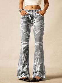 Easelle Casual Bohemian Vintage Graduation 4th Of July Fashionable Y2K Sexy Fit Printing High Waist Women's Jeans, Back To School