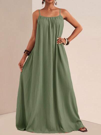 Slaydiva Vestido Longo Casual de Cor Sólida Plus Size