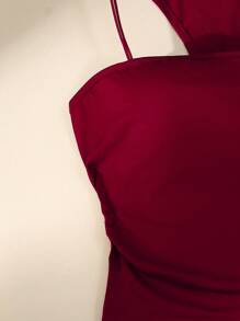 INAWLY 女式夏季纯色红色褶饰休闲吊带背心
