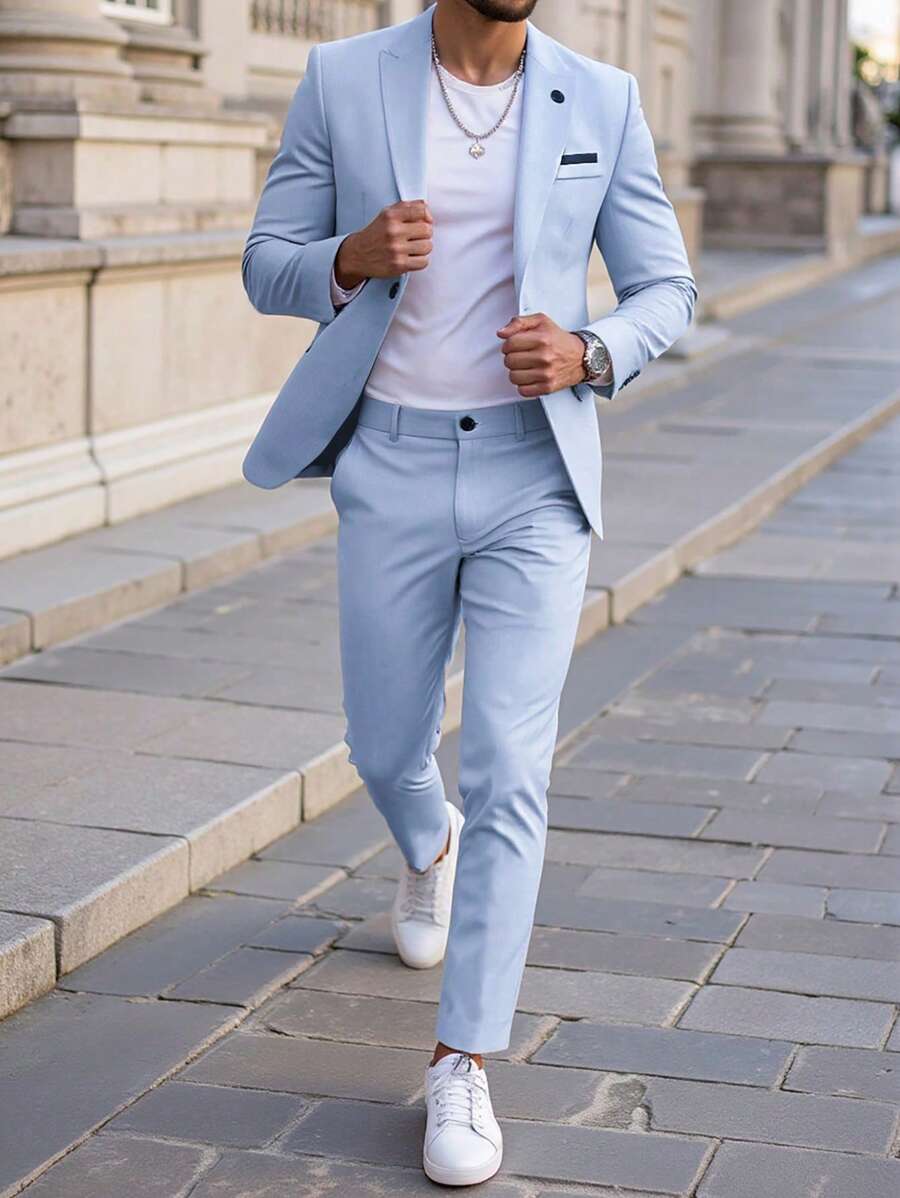 Manfinity Mode Ensemble de costume pour hommes de couleur unie, mode pour l'été