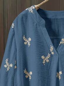 Lacomfia Áo cánh nữ rộng rãi cổ tròn thêu hở một nửa màu trắng - Nhiều màu - Xem 5