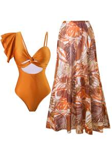 Swim Oasis Women Summer Solid Random Print Spaghetti Strap Cutout High-End One-Piece Swimsuit - Multicolor - View 1
