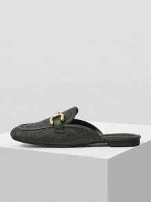 MOTF PREMIUM PU皮革露跟平底鞋 - 墨綠色 - 查看 3