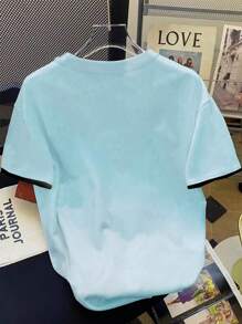 Damen Sommer Kirsch Strass Dekor bedrucktes T-Shirt mit Rundhalsausschnitt