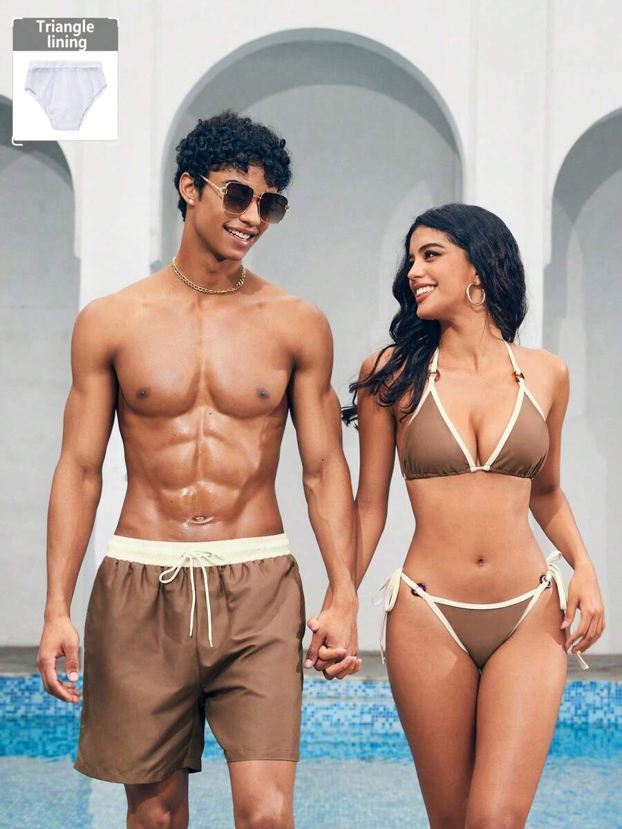 Manfinity VDAYZ 1 quần short bó màu thời trang nam dáng rộng cho cặp đôi đồ bơi phù hợp, đi biển, đi nghỉ, phong cách Hawaii - Nhiều màu - Xem 1