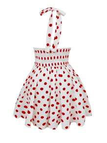 Flirla Plus Size Women Elegant Color Block Polka Dot Print Backless Halter Maxi Dress, Summer - Multicolor - View 2