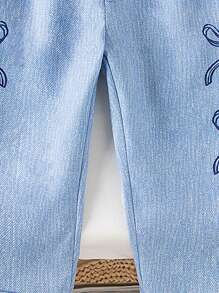 SHEIN Imitation Denim Long Pants With Butterfly Prints For Baby Girls. New Styles For Spring, Autumn And Summer Are Now On The Market. They Are Comfortable, Fashionable, Cute, And A Must-Have For Daily Wear