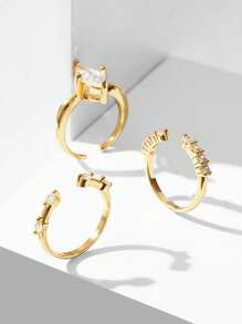 MOTF PREMIUM 3-IN-1 STACKABLE FINGER RING WITH SPARKLING CZ STONES AND SLIT DESIGN - Yellow Gold - View 3