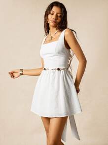 Easelle 荷叶边下摆棉质刺绣连衣裙 - 白色 - 查看 5