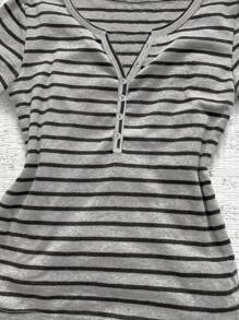 SHEIN Women's Casual Striped Long Sleeve Fitted T-Shirt Fall Cloth For Women - Grey - View 4