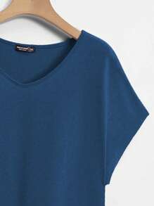 Lacomfia Kaos Lengan Kelelawar Polos Kasual Ukuran Besar, Atasan Biru Musim Panas - Dusty Blue - View 4