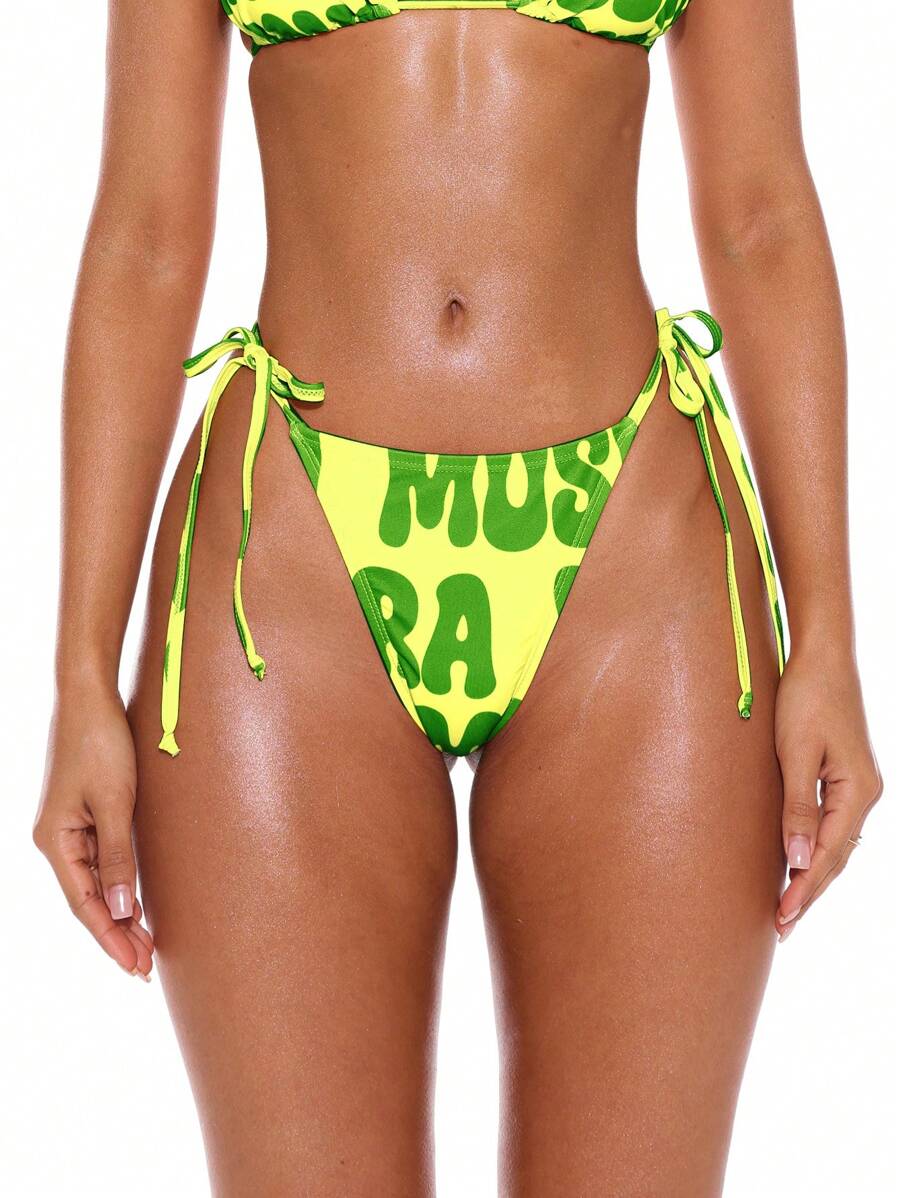 Musera Resort 系带印花比基尼泳裤 夏季春季度假性感俱乐部伊比沙岛沙滩装 节日狂欢 - 綠色 - 查看 1