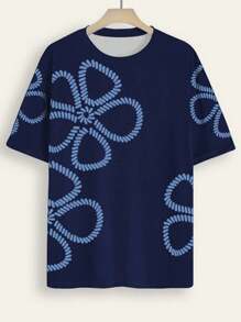 SHEIN 大码女式夏季休闲花卉印花宽松短袖T恤 - 彩色 - 查看 4