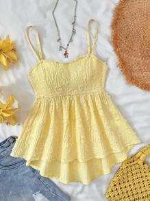 SHEIN Leap Crew 少女可爱无袖针织吊带背心，休闲宽松下摆设计，适合夏季度假、海滩穿着，黄色