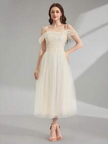 Poshira Abito da donna di colore unito, adatto per feste, abito da sera lussuoso alla moda per l'estate, abito morbido con pizzo bianco, vestito da cerimonia