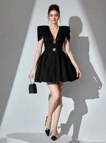 Poshira Women Ball Gown Dress, Solid Color, Fashion Suitable For Summer