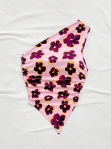 Soleia Stylish Asymmetrical Neck Print Tube Top, Sexy Bodycon Ruched Criss-Cross Front Bikini Top - Pink - View 4