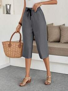 EMERY ROSE Women Plain Color Pants, Fashionable For Summer - Grey - View 4