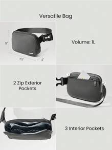 GLOWMODE 1L Zipper Everywhere Belt Bag Water Repellent Waist Crossbody Bags With Adjustable Strap - Dark Grey - View 3