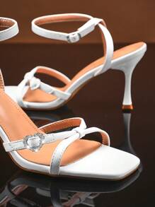 SHUZIA Ladies Stiletto Heeled Sandals With Ankle Strap - White - View 6