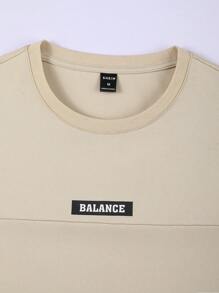 Manfinity Homme 2 件套男士字母印花圆领短袖 T 恤和抽绳运动裤，休闲夏季服装男士休闲套装男士休闲套装服装套装 2 件套休闲两件套男士 - 卡其色 - 查看 7