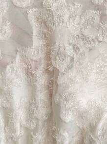 SHEIN 孕妇蝴蝶结装饰提花短袖荷叶边下摆衬衫