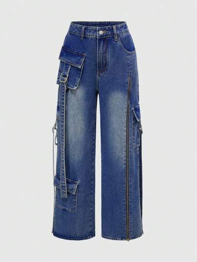 Grunge Punk Damen Loose Fit Jeans, modisch für den Sommer